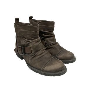 Earth Ankle Boots Women 8.5 B Brown Leather Comfort Slouchy Zip Casual Cushioned